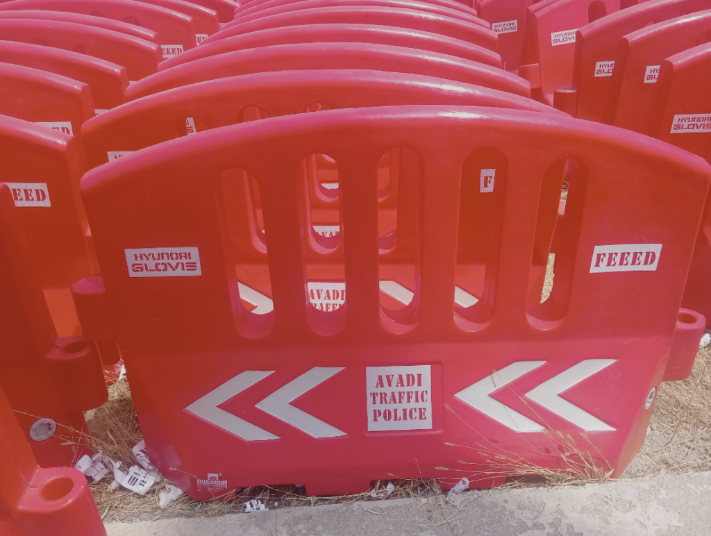 Water Barricades - Road Safety - Avadi Commissionerate